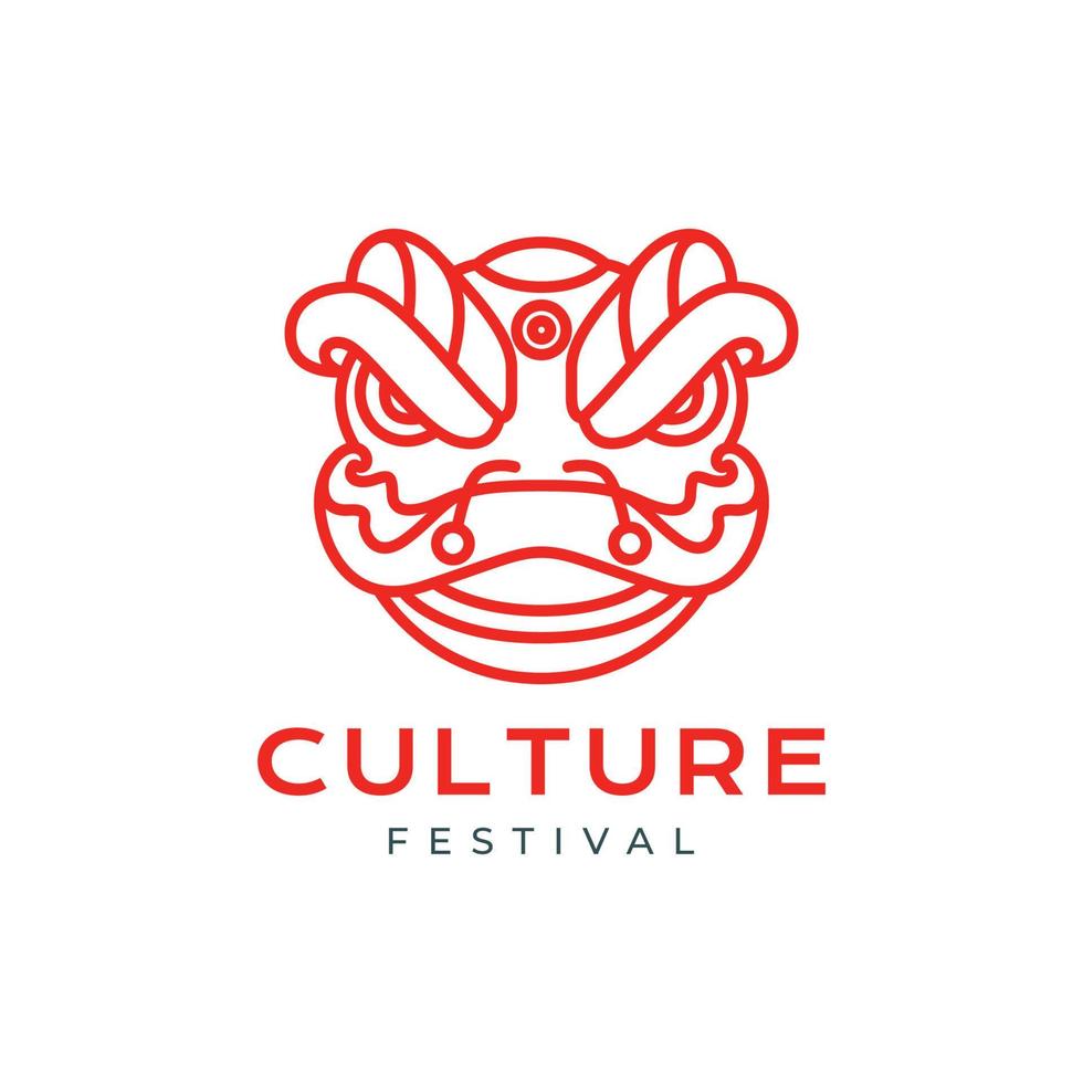 chinese culture festival lion dance head art line minimal modern logo design vector