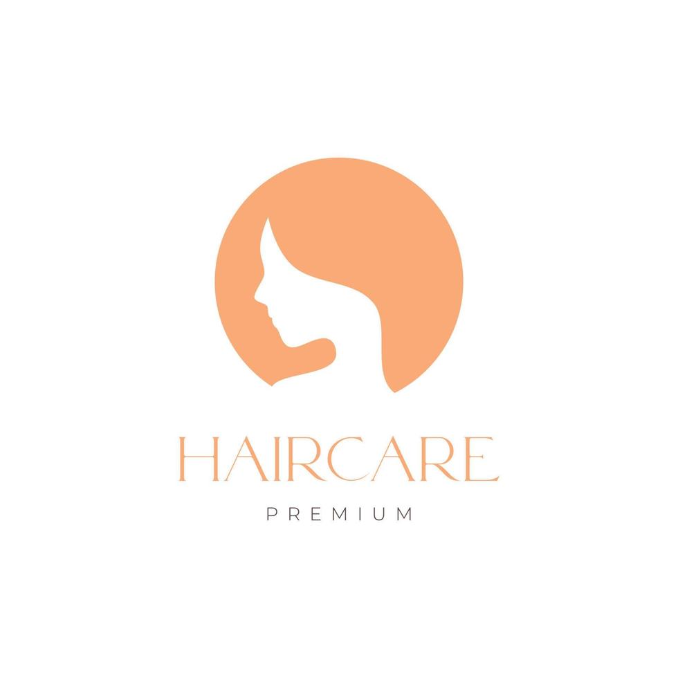 people women female beautiful face short hair care skin circle minimalist modern simple logo design vector