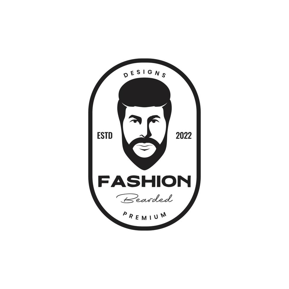 fashion man bearded mustache hairstyle flat mascot badge vintage logo design vector