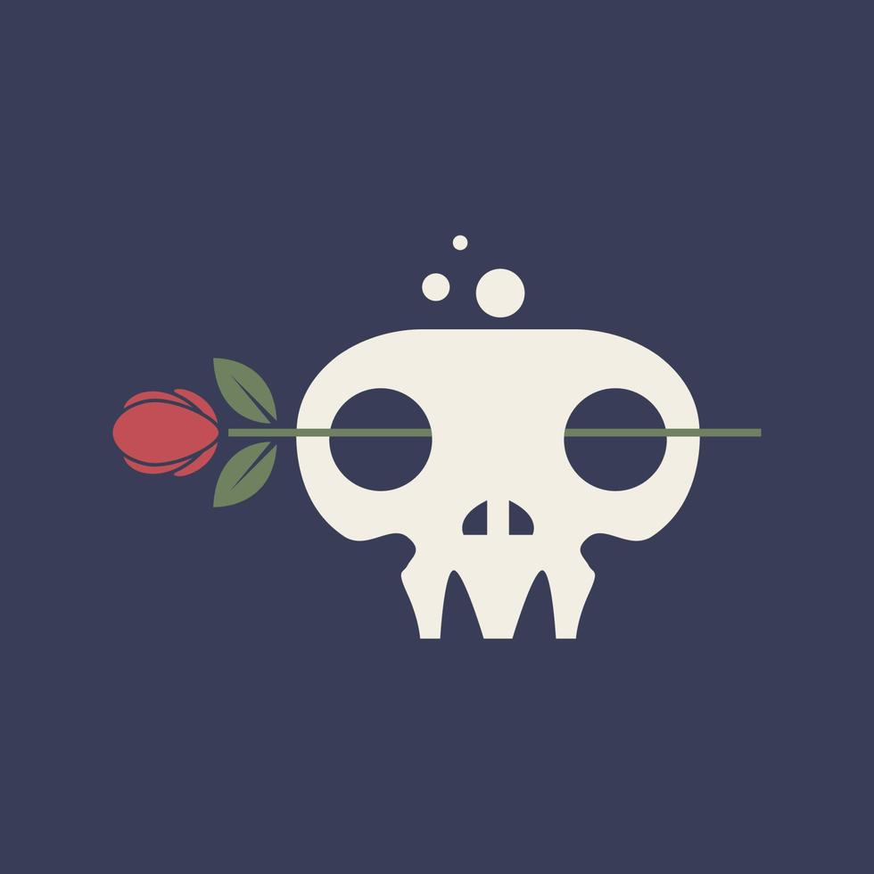 skull cranium brain pan rose flowers retro clean simple logo design vector