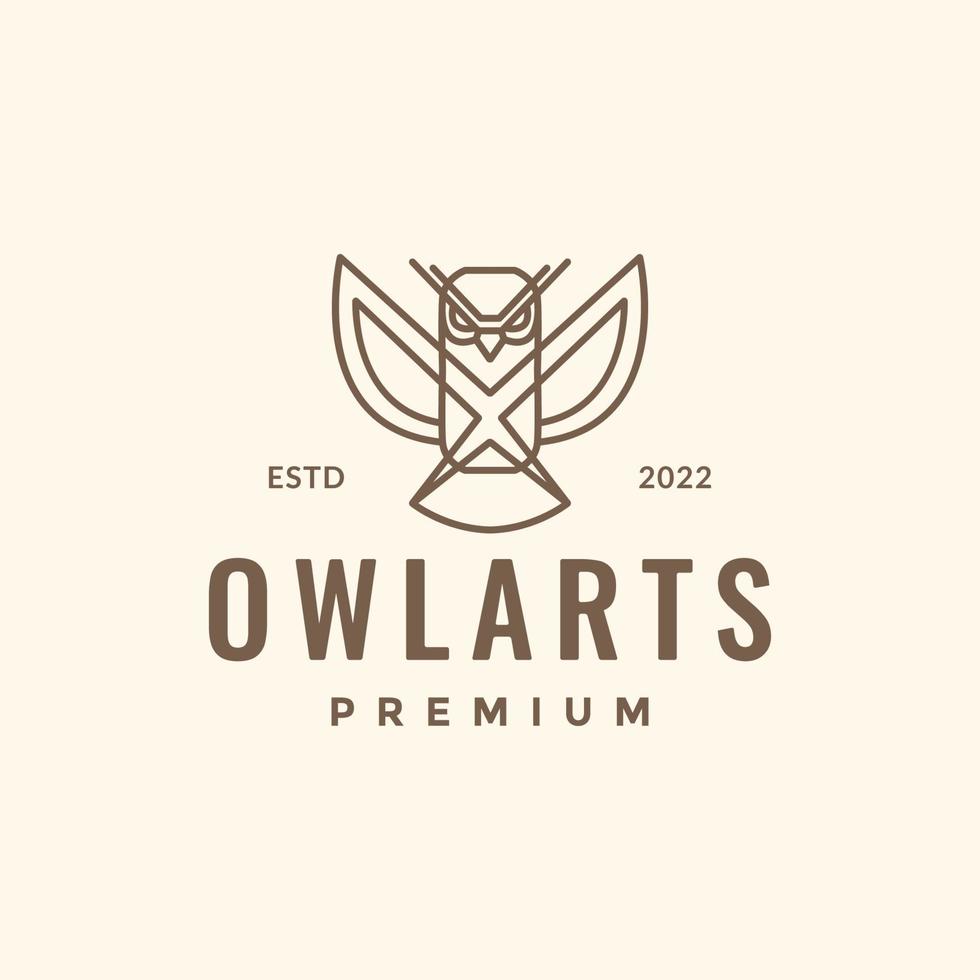flying flap wings owl modern geometric line hipster logo design vector icon illustration