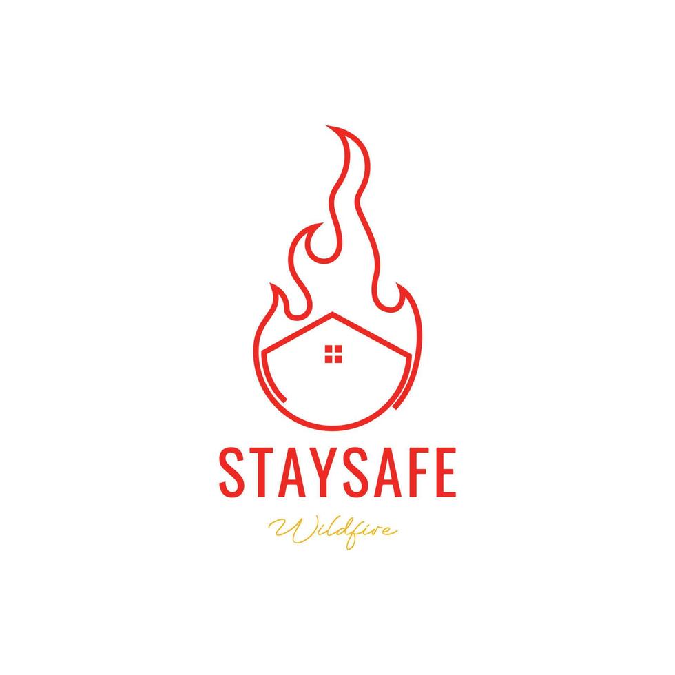 stay save home house fire flame minimalist line logo design icon vector illustration