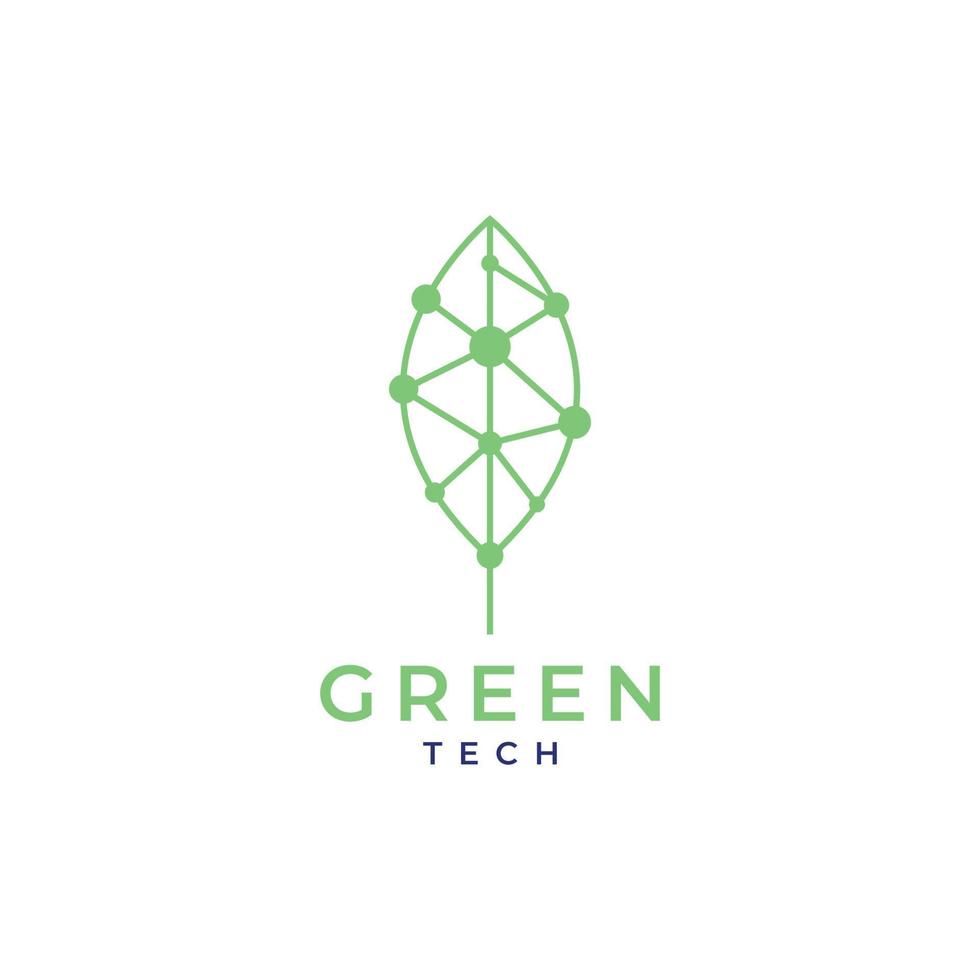 leaf technology connecting dot leaves nature future environment logo design vector icon illustration