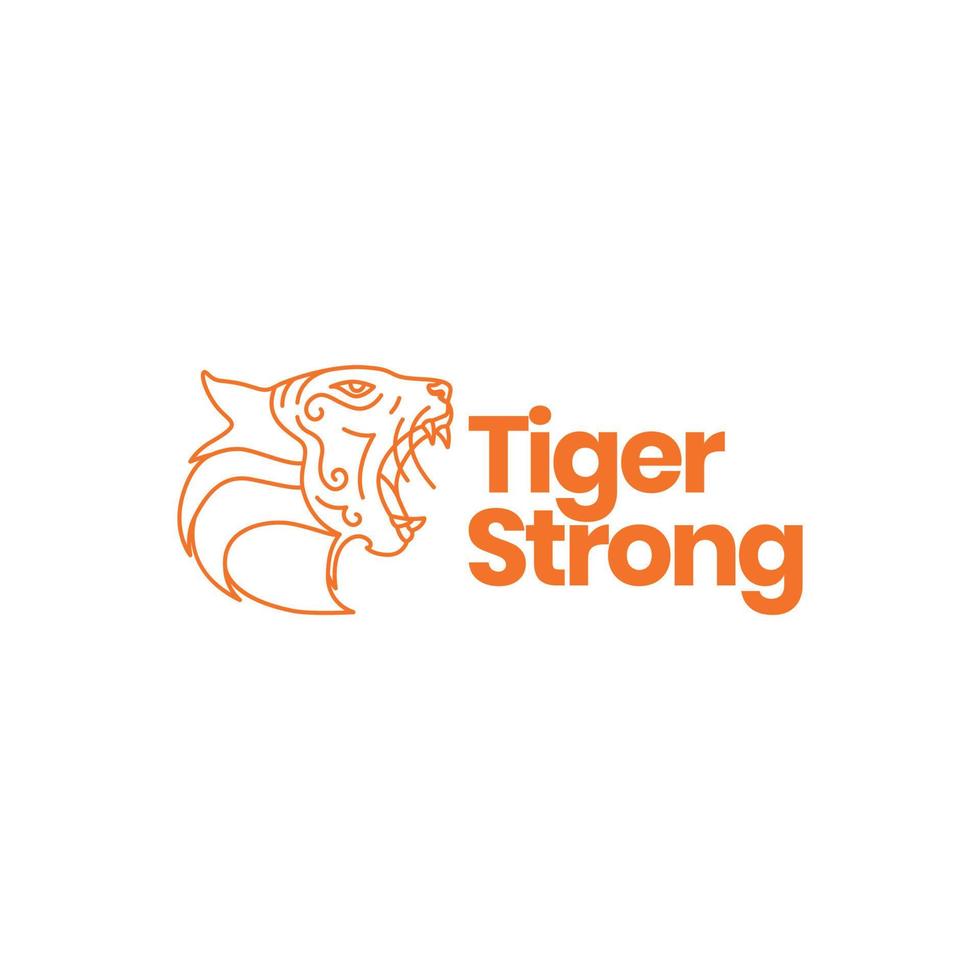 animal beast forest head tiger roar wildlife line minimal logo design vector