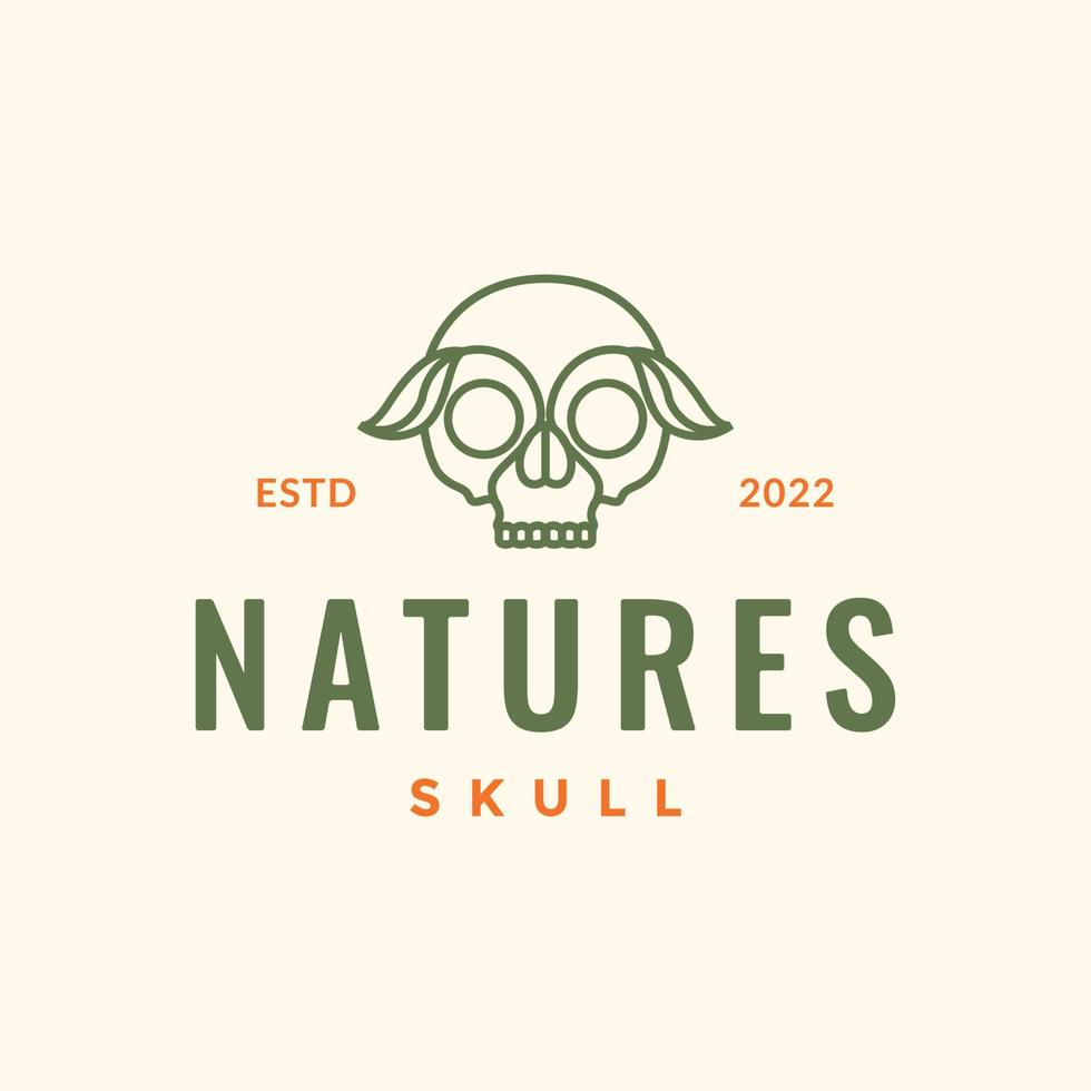 skull cranium brainpan head leaves nature line minimal hipster logo design vector