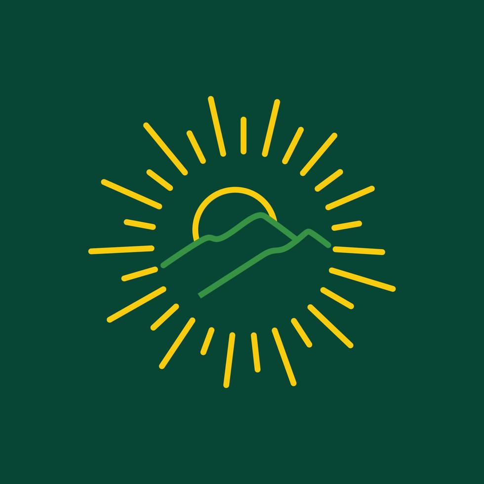 alto colina pico montaña amanecer rayos de sol Mañana mínimo línea moderno logo diseño vector