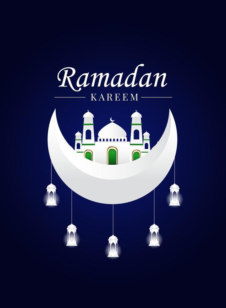 Ramadan special greeting card design, Islamic design with realistic background of lanterns vector