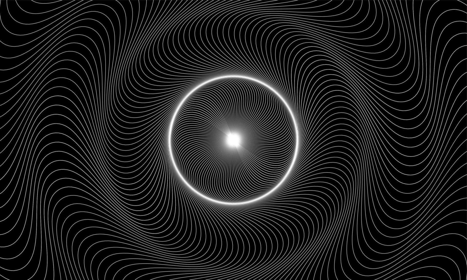 white line pattern on black background, waves circular abstract pattern background vector design