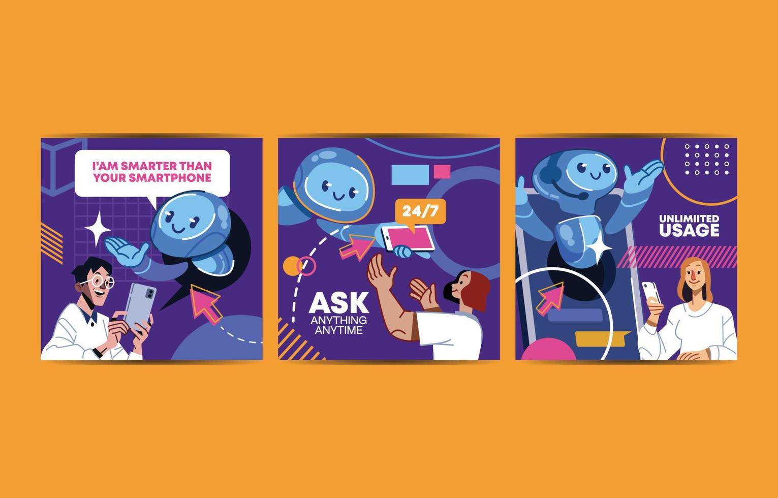 Chatbot Social Media Post Template Design vector