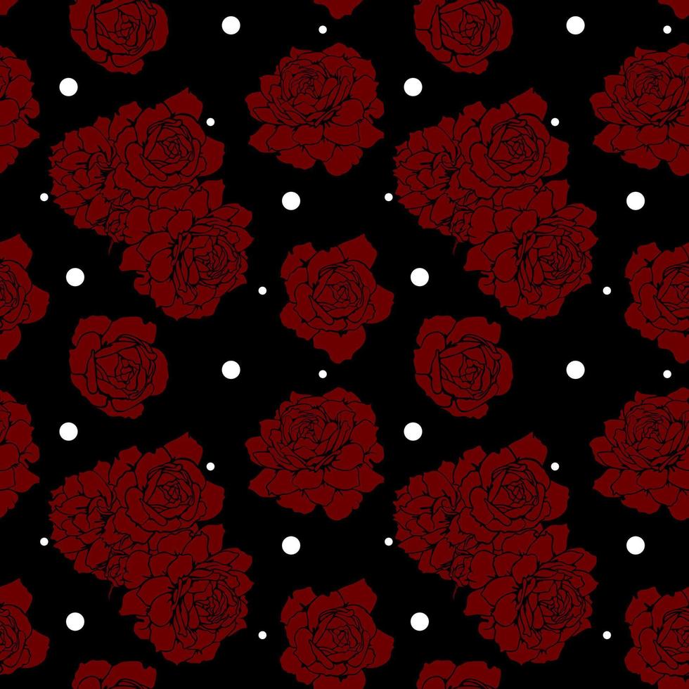 vector seamless pattern with scarlet roses on black background