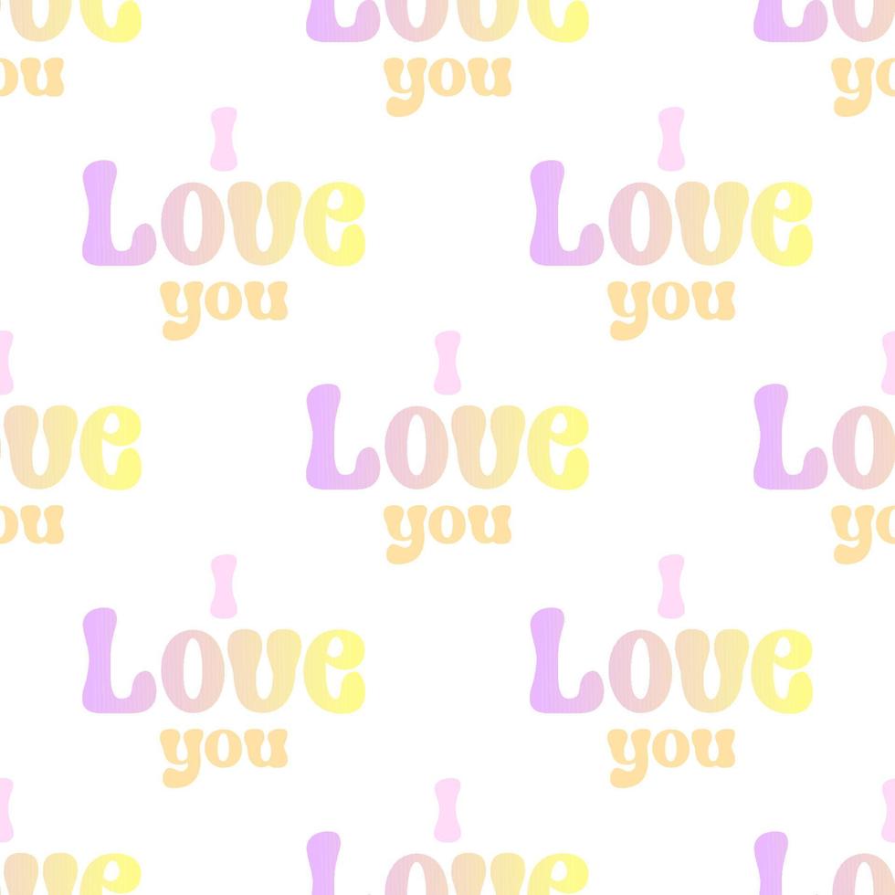 Seamless pattern with I love you text pink yellow color in Groovy style on white background vector