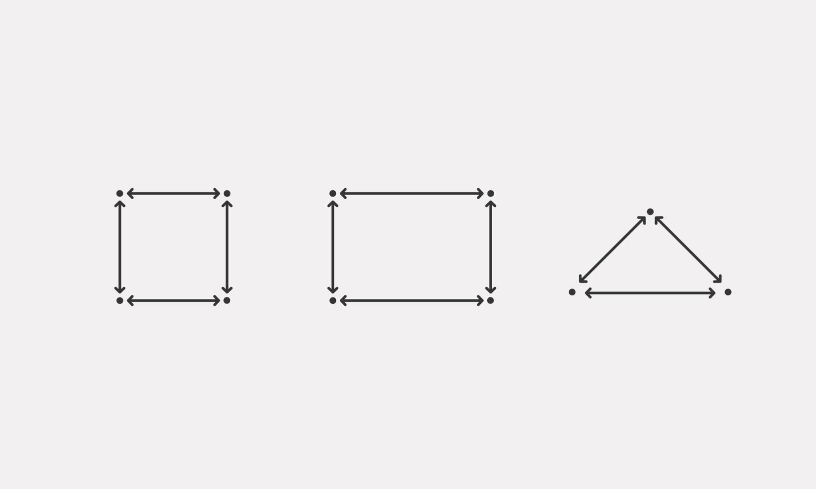 cuadrado, triángulo, rectángulo medida áreas dimensión de sitio con longitud y anchura flecha. vector ilustración