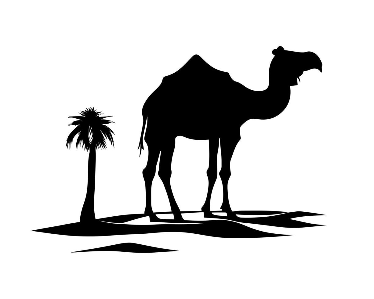 Camel silhouette black logo animals silhouettes icons camel riders desert palm silhouette vector illustration