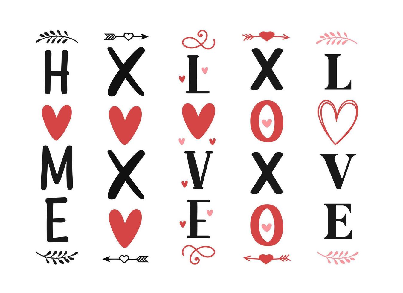 Hand lettering valentine porch sign set vertical welcome home sign love heart sign valentines day front porch sign typography vector