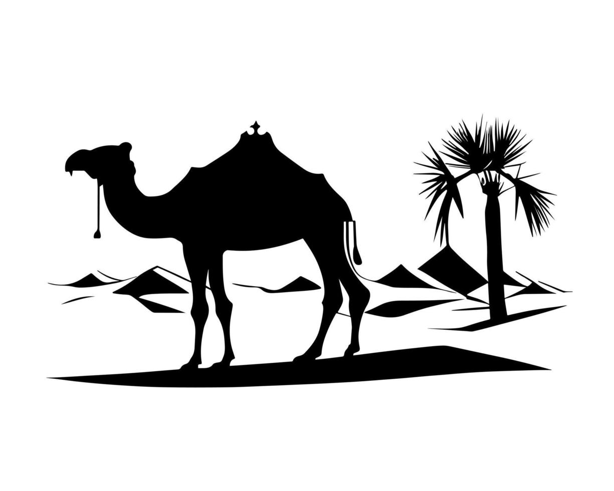 Camel silhouette black logo animals silhouettes icons camel riders desert palm silhouette vector illustration