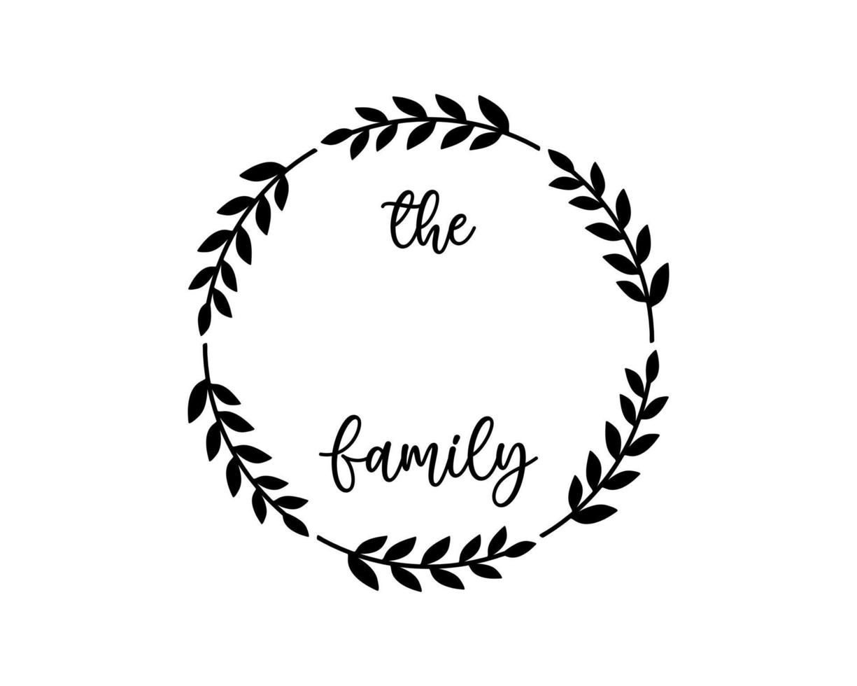 Hand lettering Family name monogram split monogram the family welcome home sign wedding floral ornament wreath border frame greeting card invitation vector