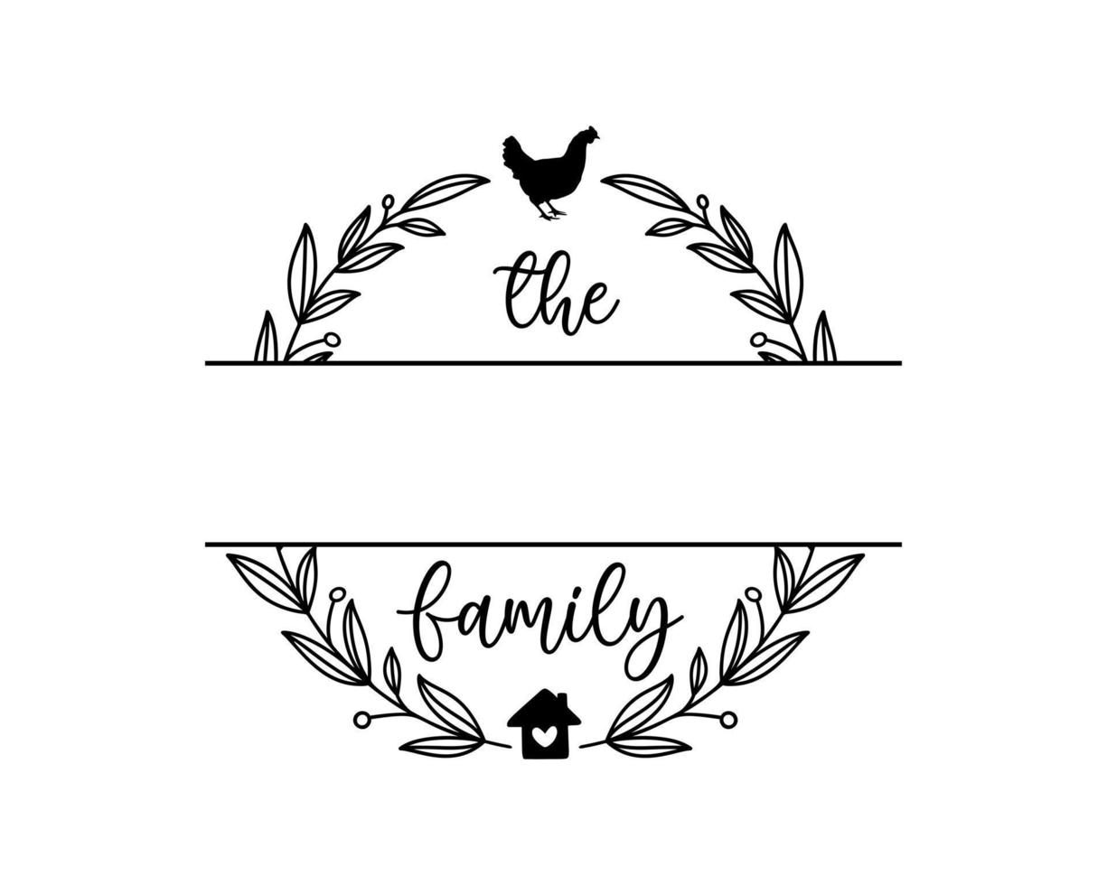 Hand lettering Family name monogram split monogram the family welcome home sign wedding floral ornament wreath border frame greeting card invitation vector