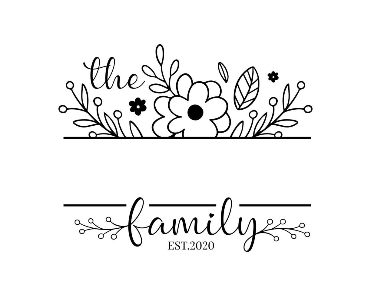Hand lettering Family name monogram split monogram the family welcome home sign wedding floral ornament wreath border frame greeting card invitation vector