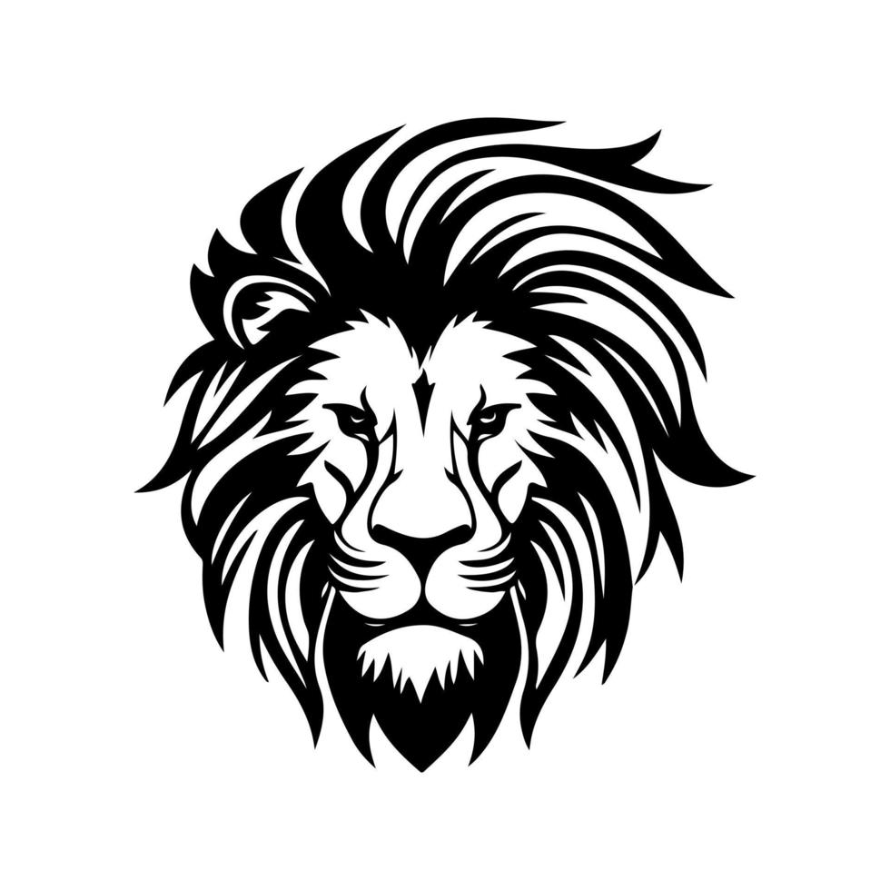 Lion head face logo silhouette black icon tattoo mascot hand drawn lion