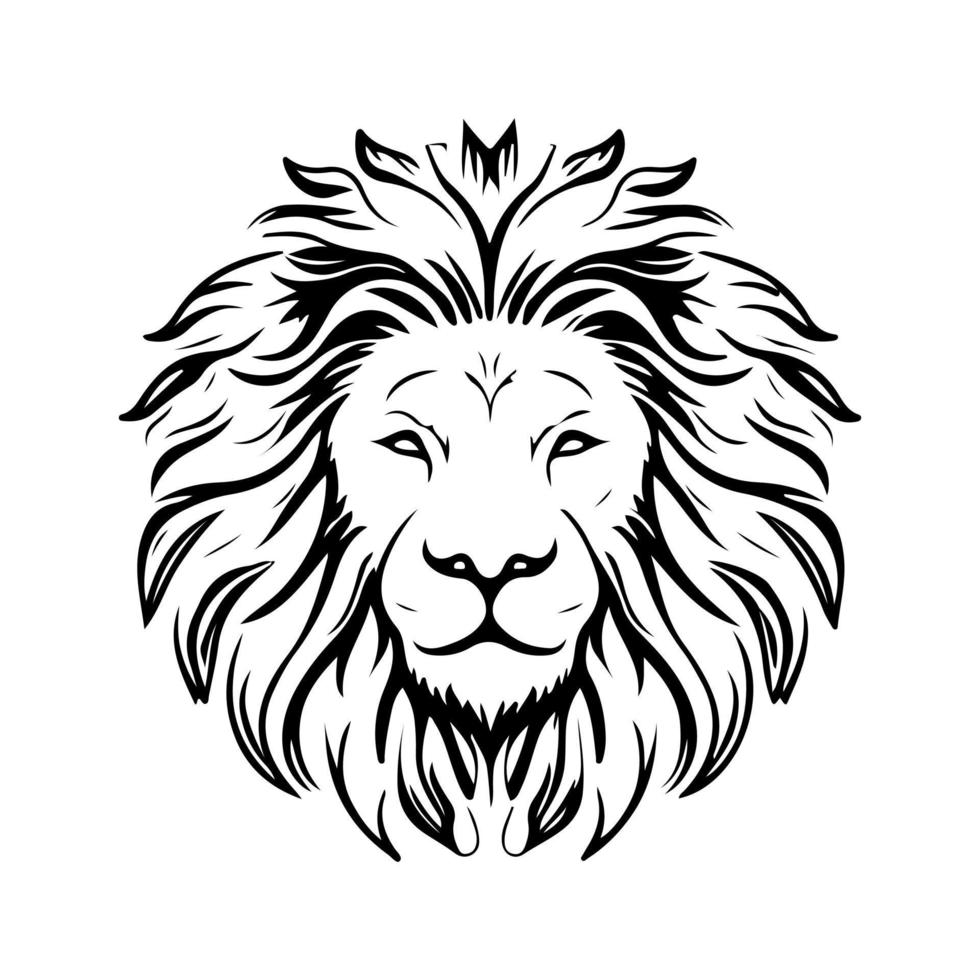 Lion head face logo silhouette black icon tattoo mascot hand drawn lion king silhouette animal vector illustration