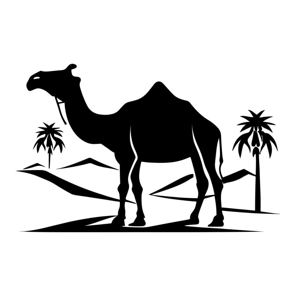 Camel silhouette black logo animals silhouettes icons camel riders desert palm silhouette vector illustration