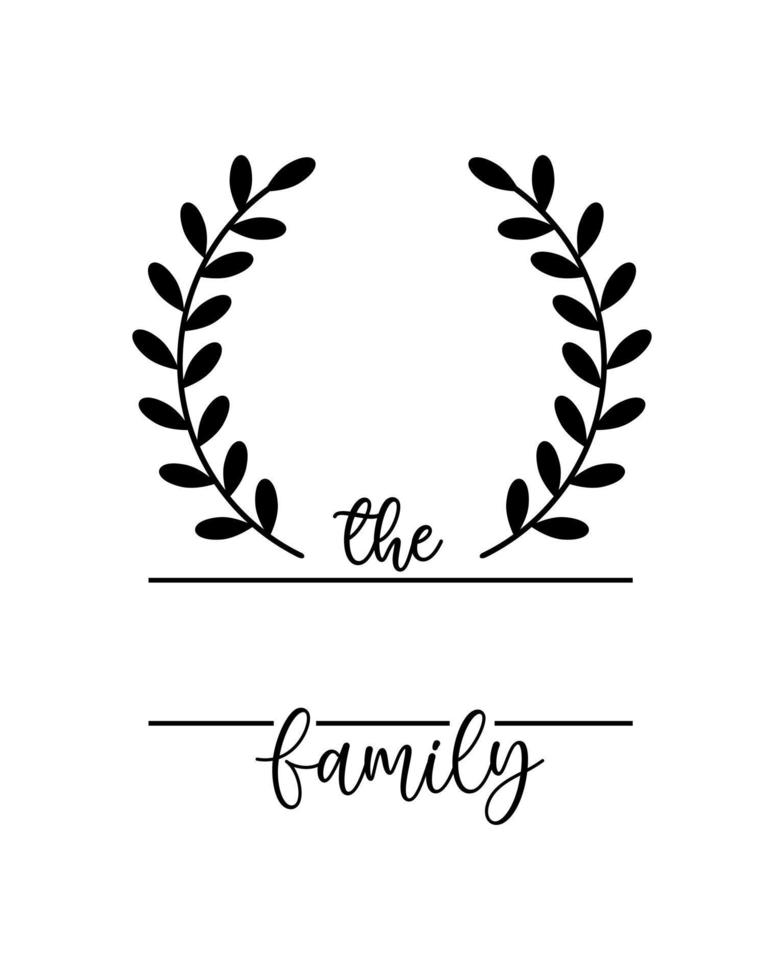 Hand lettering Family name monogram split monogram the family welcome home sign wedding floral ornament wreath border frame greeting card invitation vector