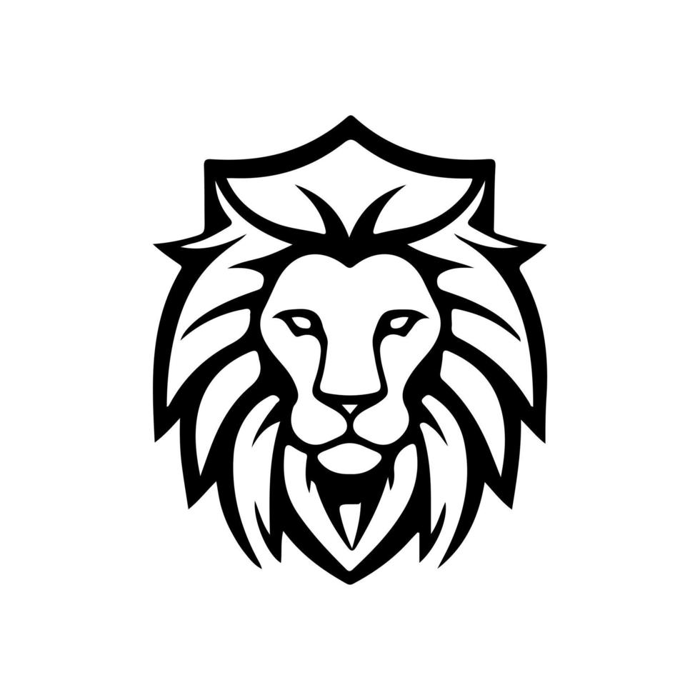 Lion head face logo silhouette black icon tattoo mascot hand drawn lion king silhouette animal vector illustration