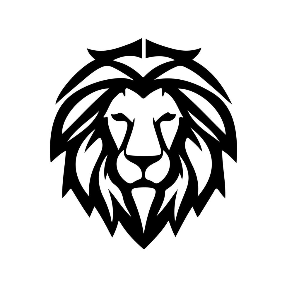 Lion head face logo silhouette black icon tattoo mascot hand drawn lion king silhouette animal vector illustration