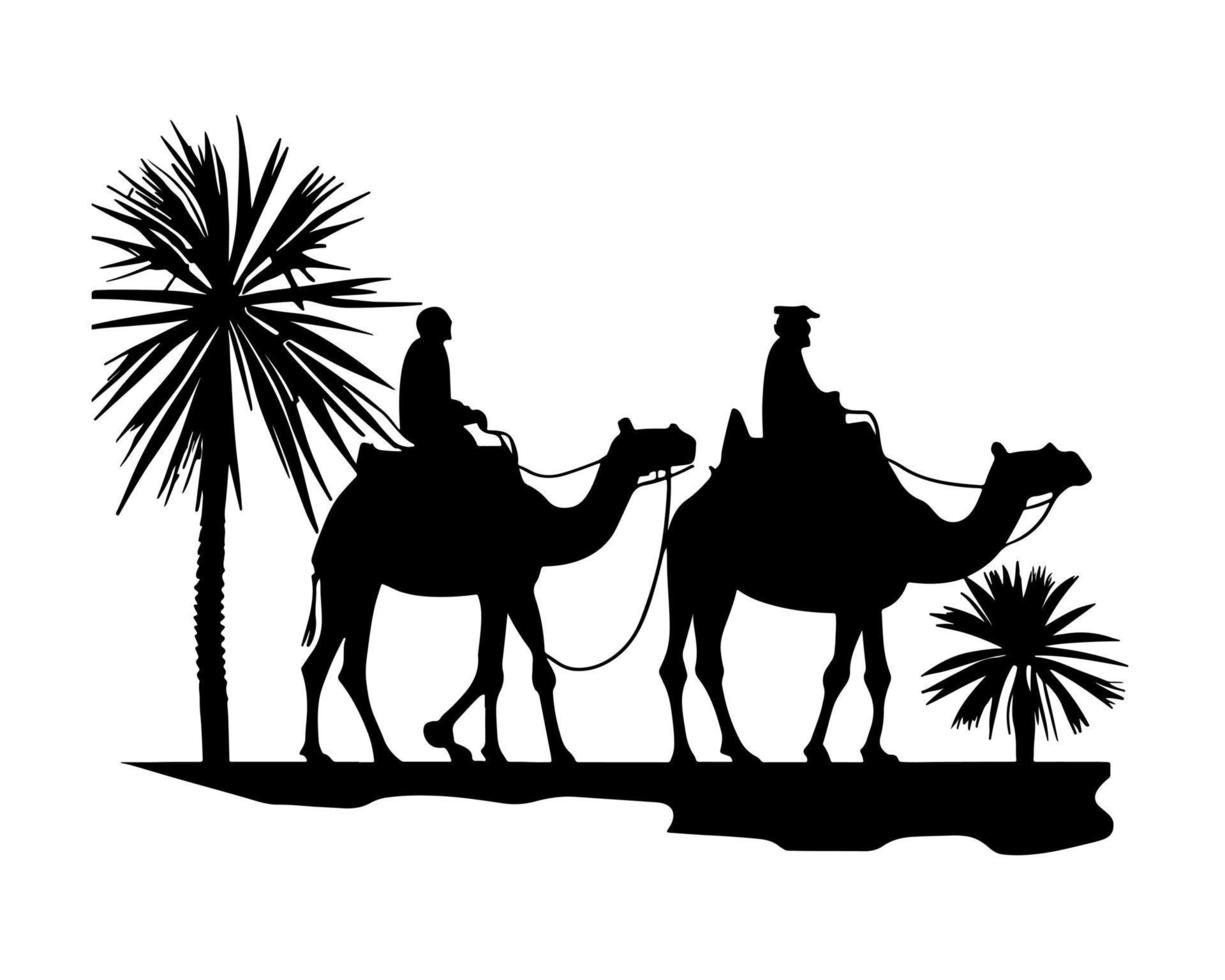 Camel rider silhouette black logo animals silhouettes icons camel riders desert palm silhouette vector illustration