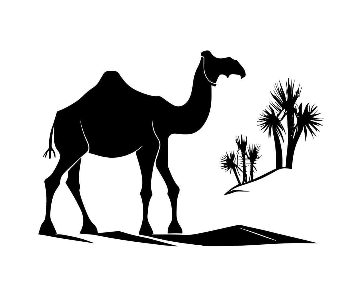 Camel silhouette black logo animals silhouettes icons camel riders desert palm silhouette vector illustration