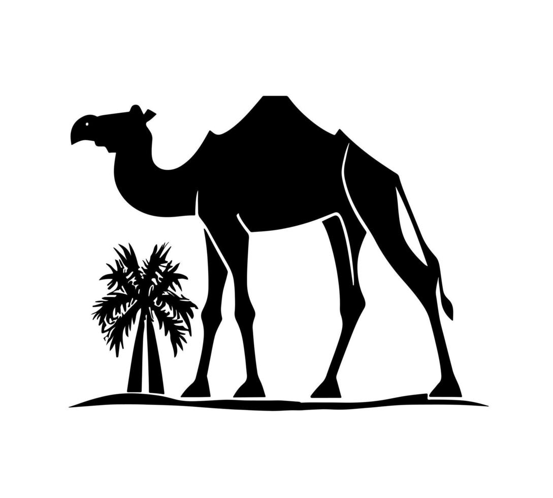 Camel silhouette black logo animals silhouettes icons camel riders desert palm silhouette vector illustration