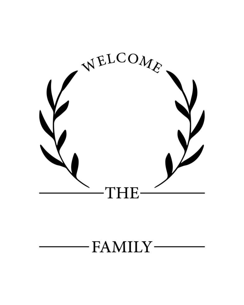 Hand lettering Family name monogram split monogram the family welcome home sign wedding floral ornament wreath border frame greeting card invitation vector