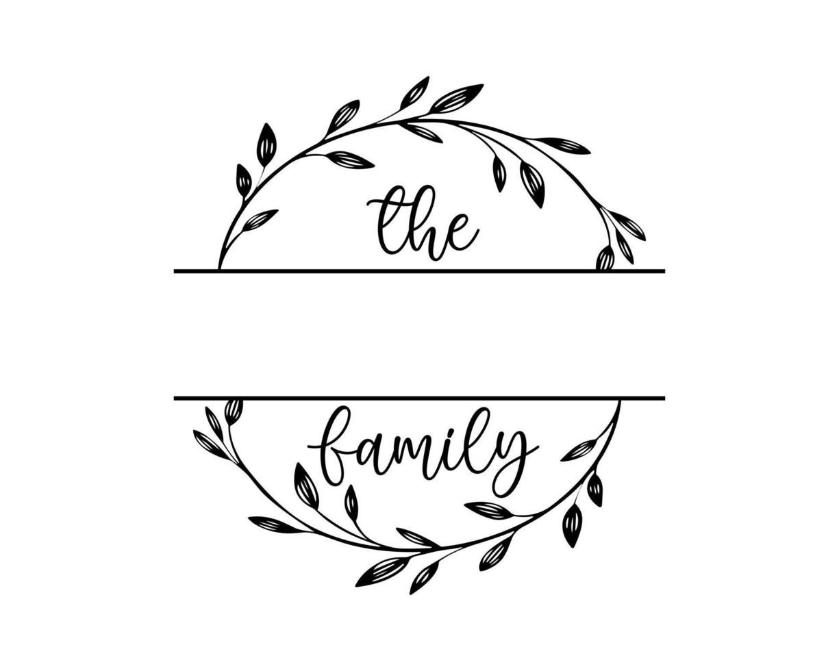 mano letras familia nombre monograma división monograma el familia Bienvenido hogar firmar Boda floral ornamento guirnalda frontera marco saludo tarjeta invitación vector