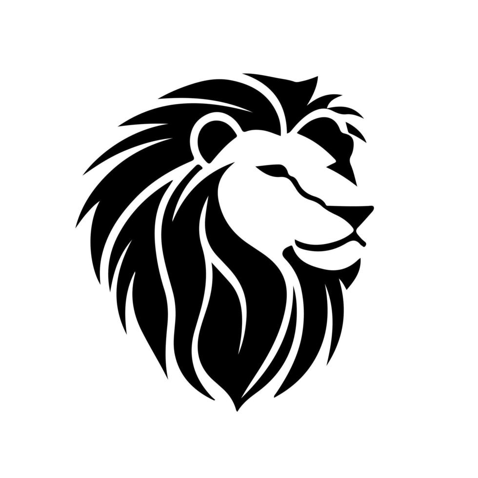 Lion head face logo silhouette black icon tattoo mascot hand drawn lion king silhouette animal vector illustration