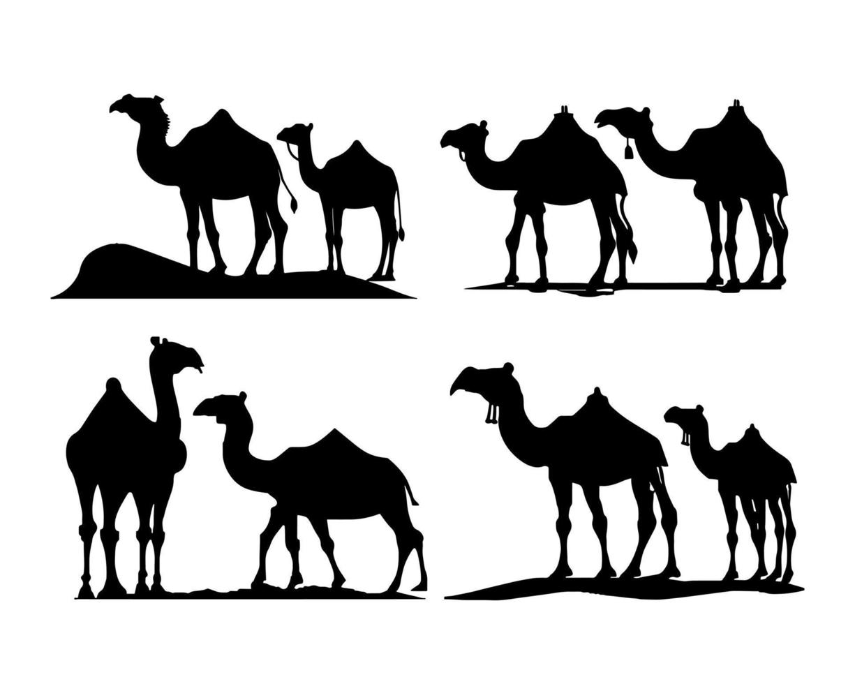 Camel silhouette set black logo animals silhouettes icons camel riders desert palm silhouette vector illustration