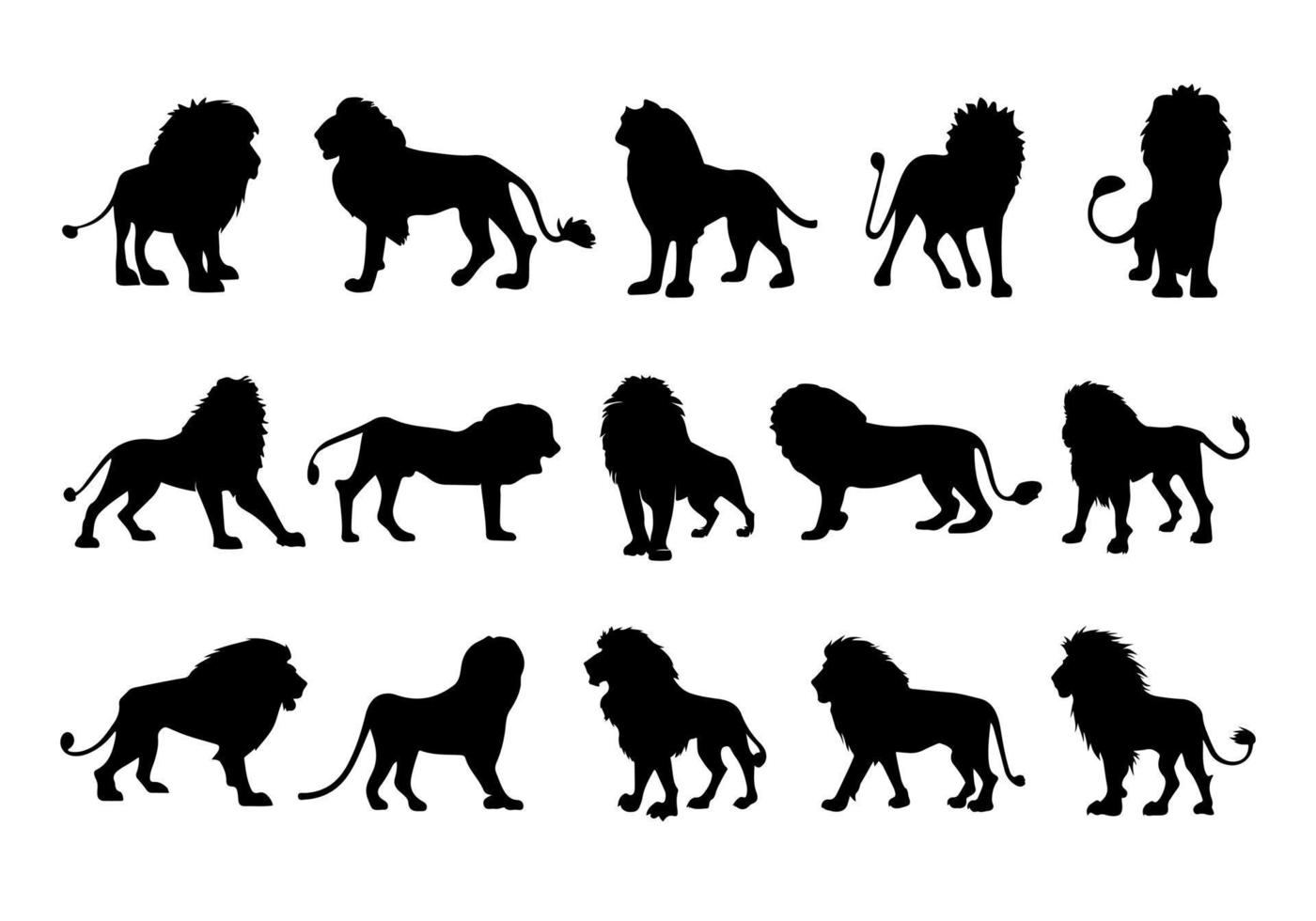 león Rey silueta negro logo animales siluetas íconos conjunto mano dibujado león cabeza cara silueta vector ilustración