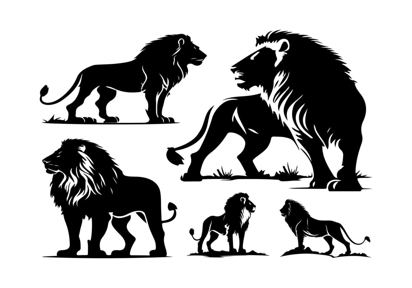 Lion king silhouette black logo animals silhouettes icons set hand drawn lion head face silhouette vector illustration