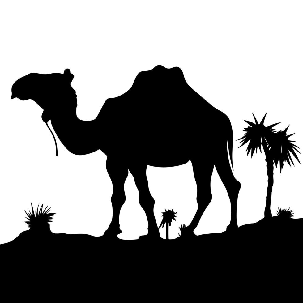 Camel silhouette black logo animals silhouettes icons camel riders desert palm silhouette vector illustration