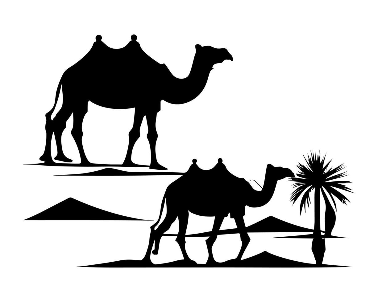 Camel silhouette black logo animals silhouettes icons camel riders desert palm silhouette vector illustration