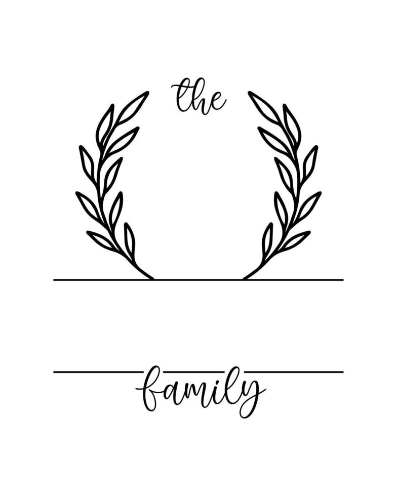 Hand lettering Family name monogram split monogram the family welcome home sign wedding floral ornament wreath border frame greeting card invitation vector