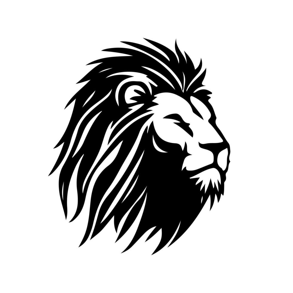 Lion head face logo silhouette black icon tattoo mascot hand drawn lion king silhouette animal vector illustration