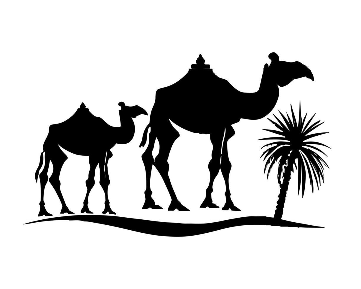 Camel silhouette black logo animals silhouettes icons camel riders desert palm silhouette vector illustration