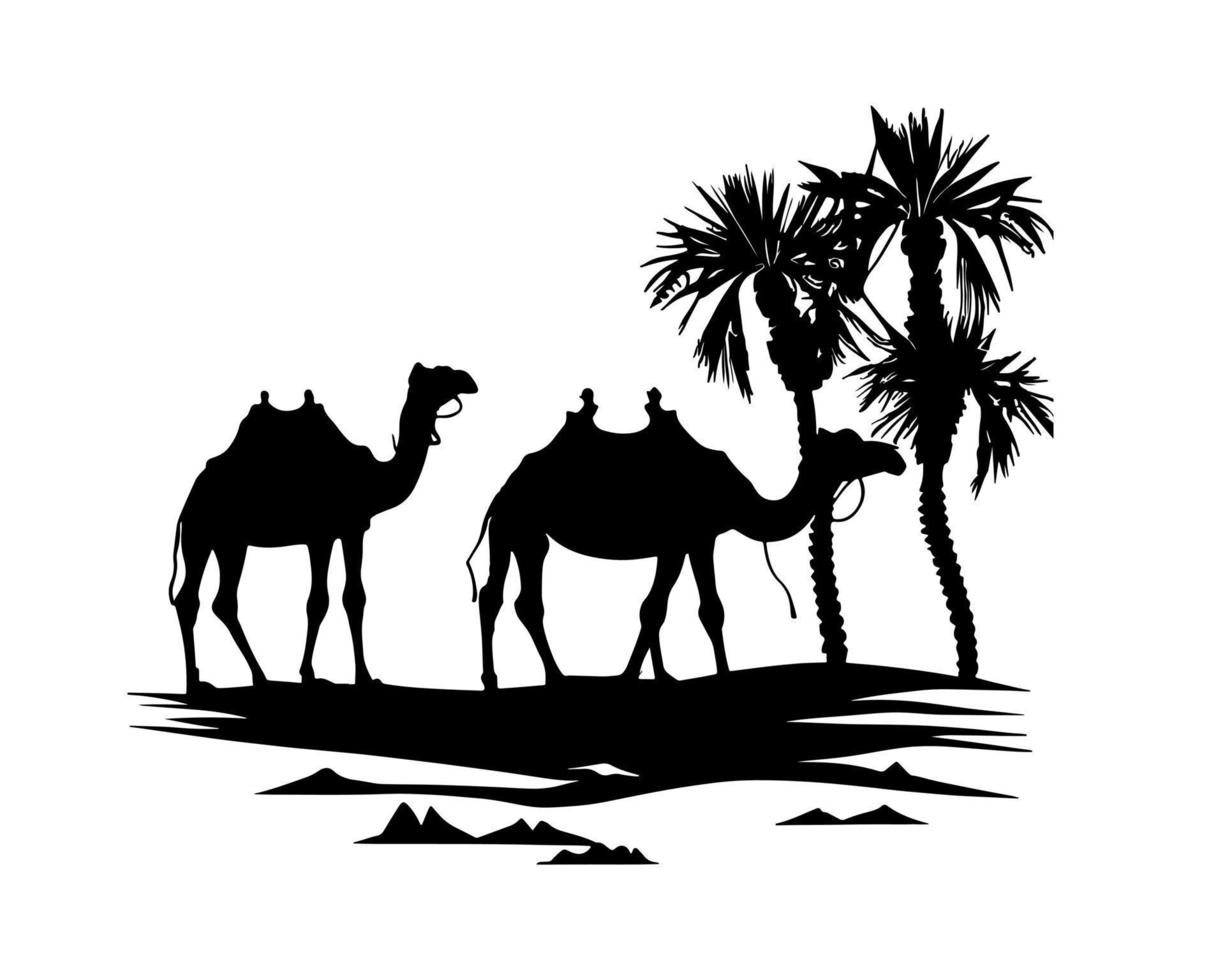 Camel silhouette black logo animals silhouettes icons camel riders desert palm silhouette vector illustration