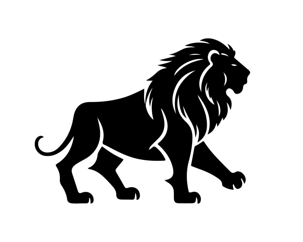 Lion head face logo silhouette black icon tattoo mascot hand drawn lion king silhouette animal vector illustration