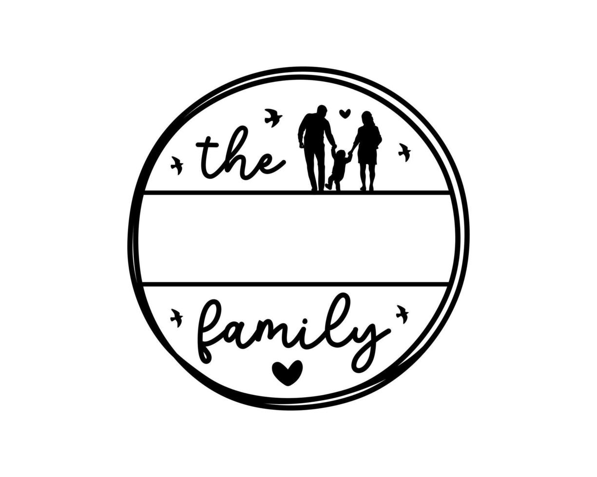 Hand lettering Family name monogram split monogram the family welcome home sign wedding floral ornament wreath border frame greeting card invitation vector