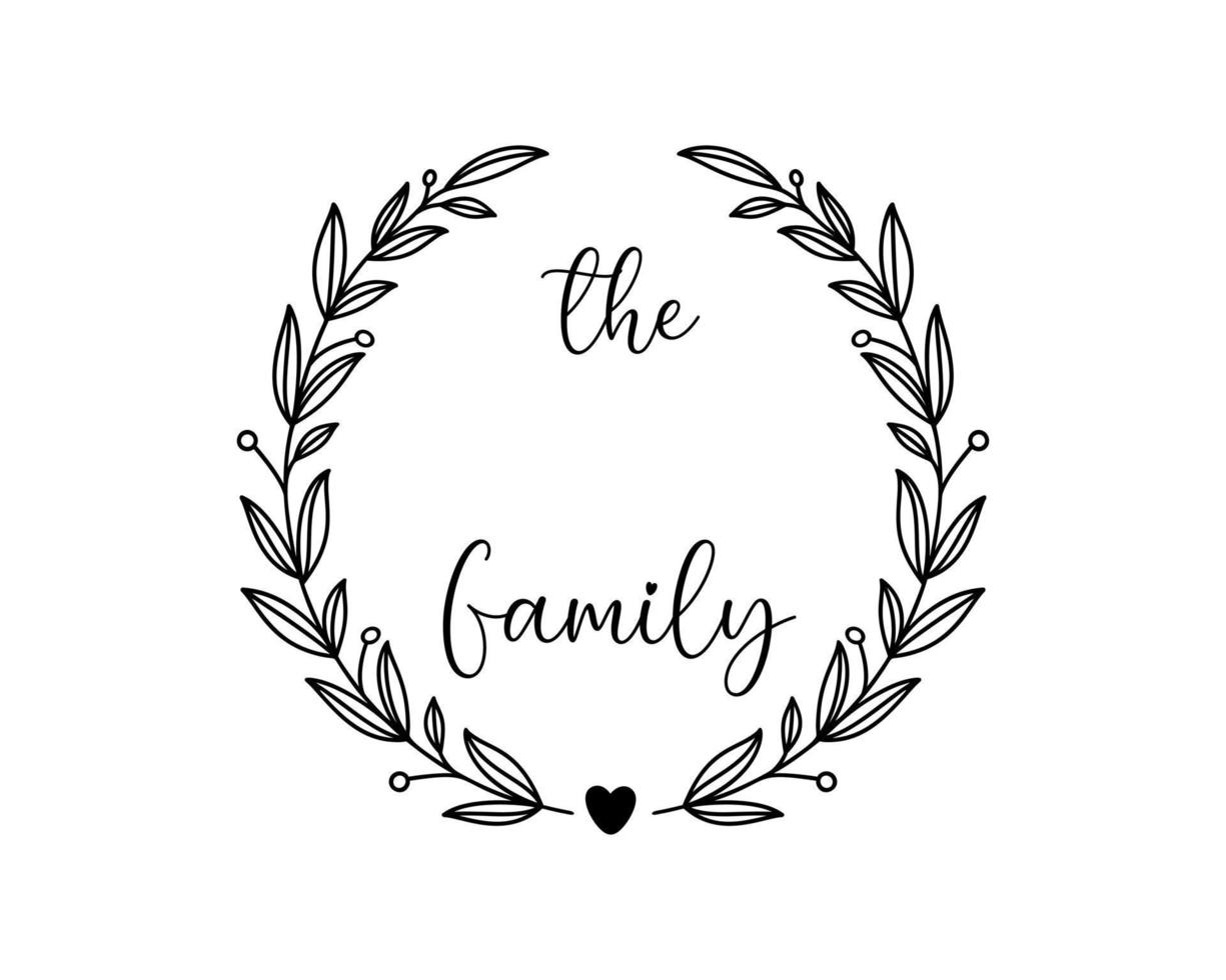 Hand lettering Family name monogram split monogram the family welcome home sign wedding floral ornament wreath border frame greeting card invitation vector