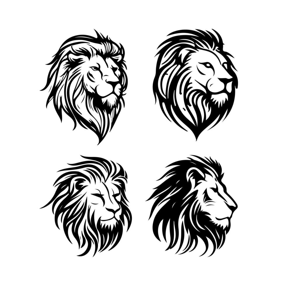 león cabeza cara logo conjunto silueta negro icono tatuaje mascota mano dibujado león Rey silueta animal vector ilustración