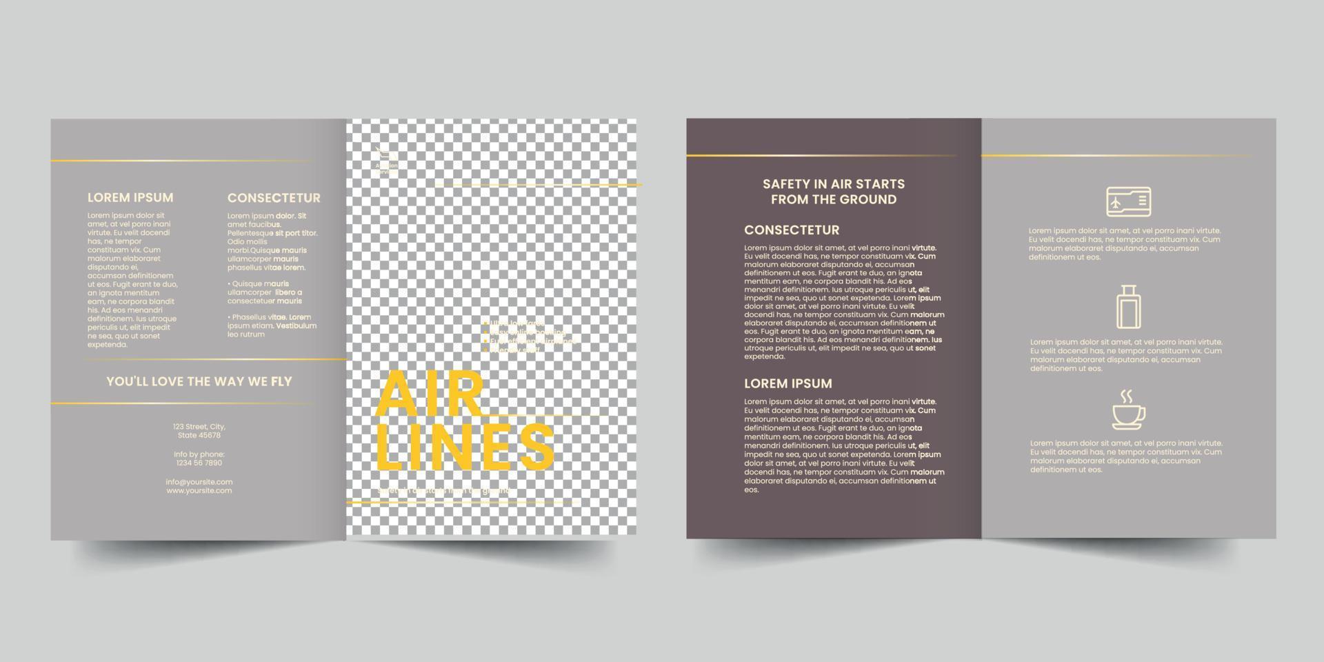 Creative and Modern Airlines Aviation Services bifold brochure template, Bifold Brochure Accountancy Firm flyer vector layout.Bi fold mockup Pro Vector