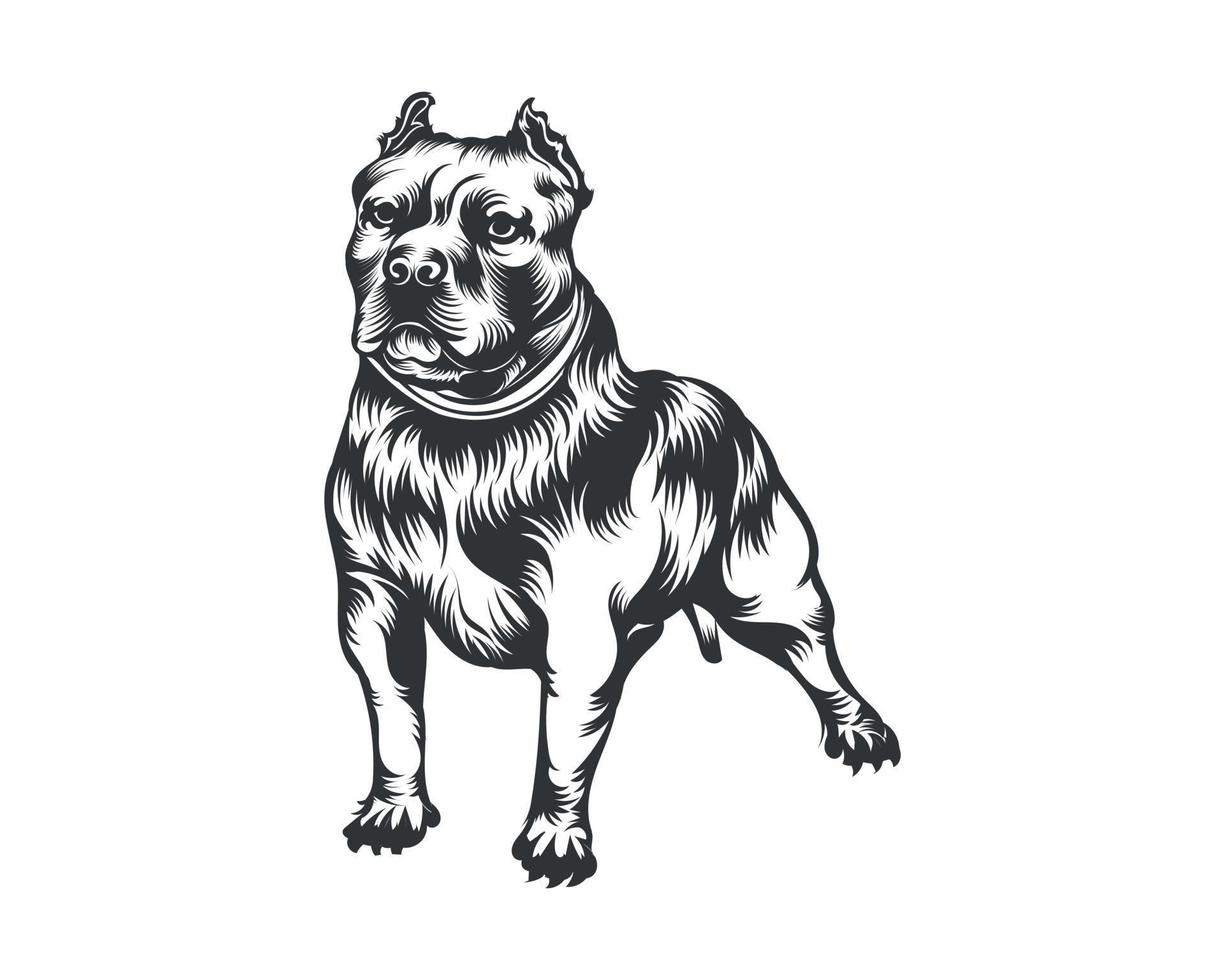 American Bully Dog Vector Illustration, Bully Dog Vector Black on White Background