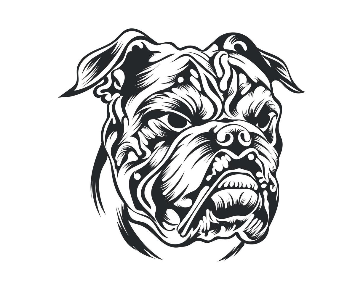 Black and White Bulldog vector illustration, Angry face bull dog vector